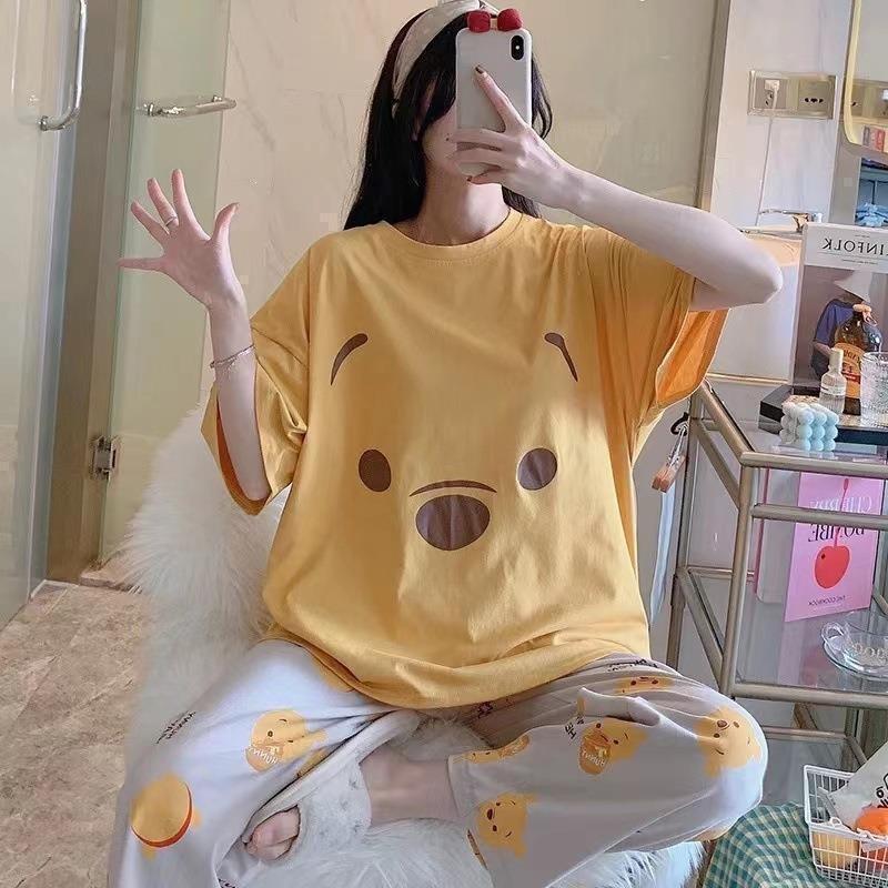 Pajamas women's short-sleeved trousers summer cartoon cute 2 new cartoon spring and summer loungewear suit can be worn outside