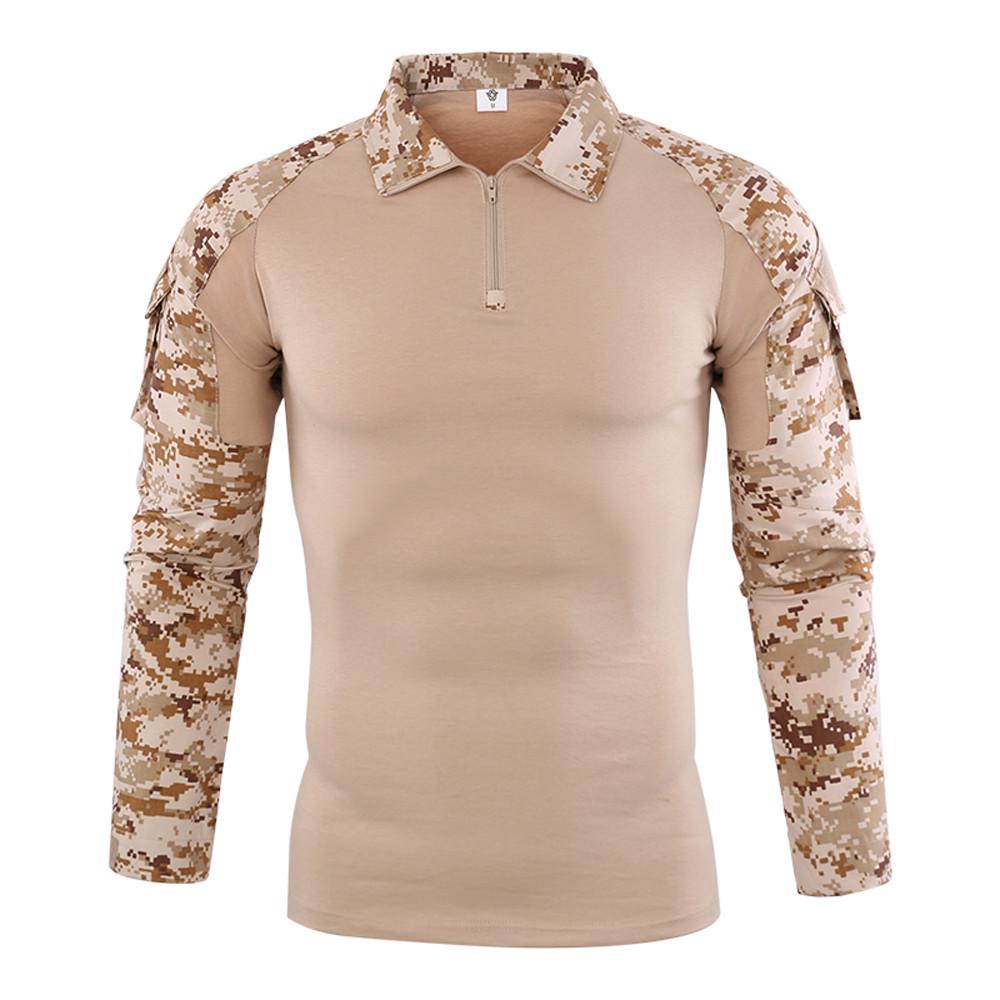Men Tactics Camouflage Long-Sleeve Beefy Muscle Basic Solid Blouse Tee Shirt Top