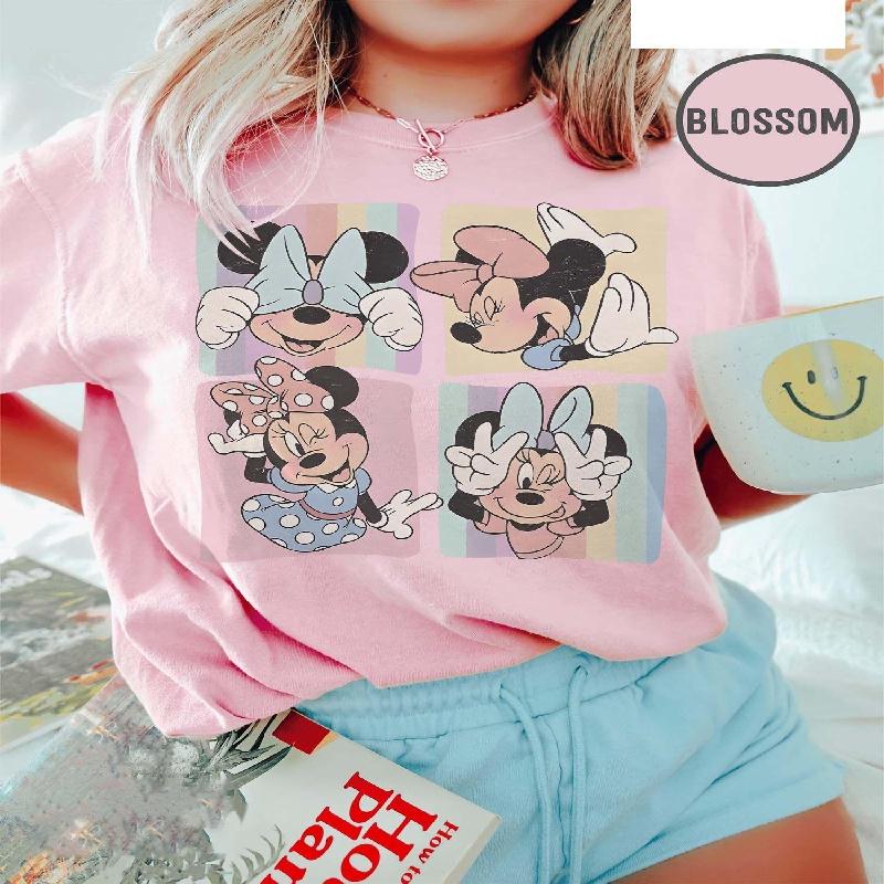 2025-26 Letní móda Mickey Tričko Y2k Klobouk Minnie Mouse Potisk 100% bavlna Potisk Tričko Unisex Volné Tričko