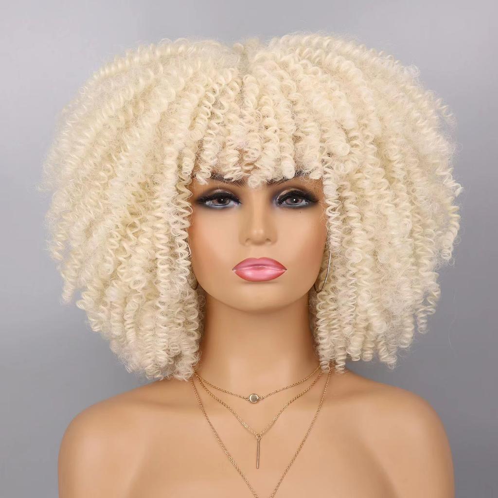 More Than 30 Types Of Micro Rolled European American Explosive Hair Wigs Covers African Small Rolls Fluffy Short Curly Kinky High-temperature Silk