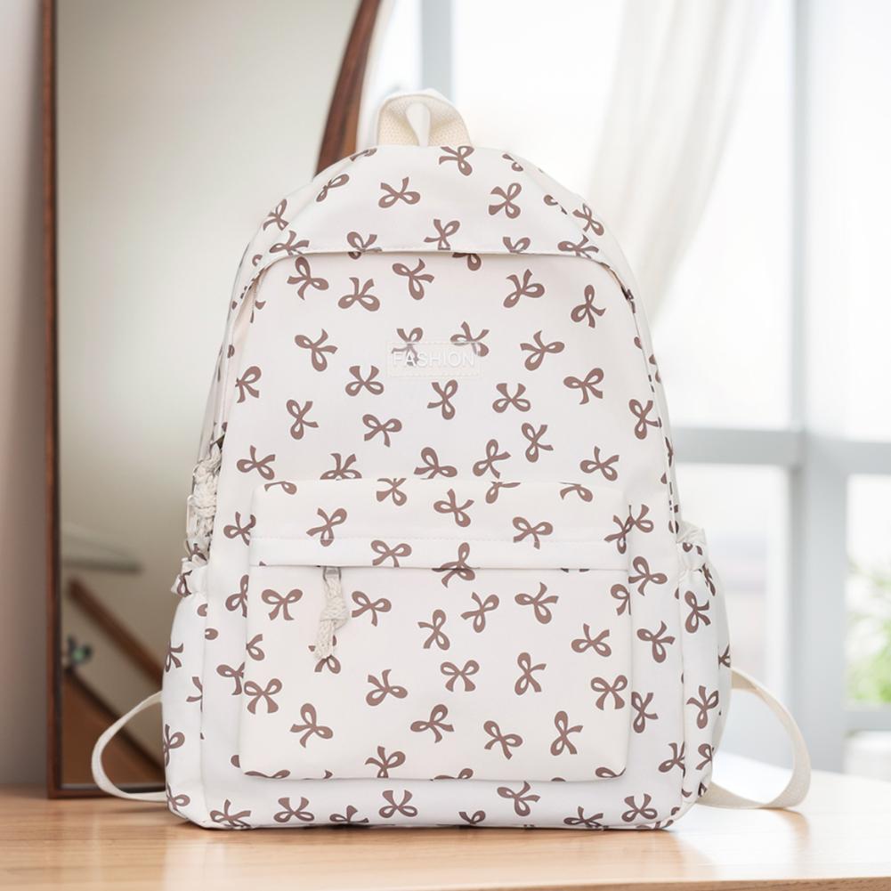 Adjustable Strap Daypack Nylon Student Backpack Bow Printed for Girls Women Travel Bag Cute Knapsack Rucksack