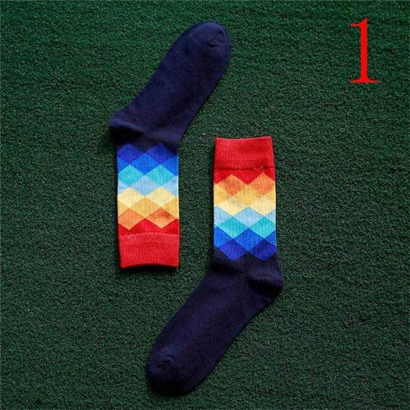 Fashion Mens Cotton Happy Socks Warm Colorful Diamond Casual Dress Socks
