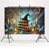 2D Mystical Magic Backdrop, Wizard Hat, Spell Books & Alchemy Symbols Party Background