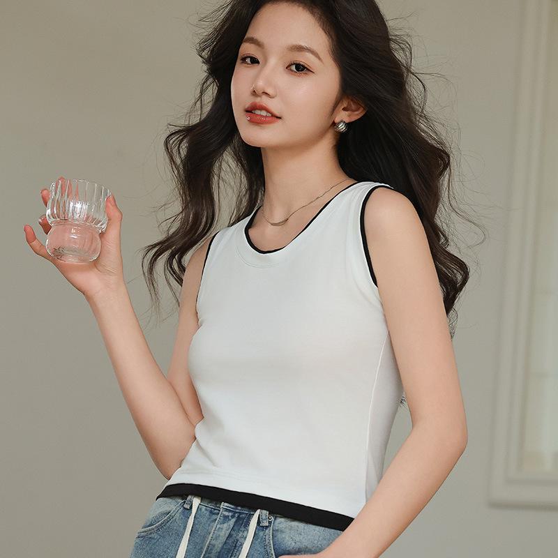 2026 Spring/Summer Women's Sleeveless Two-in-One Modal U-Neck Color Block Slim Fit Vest