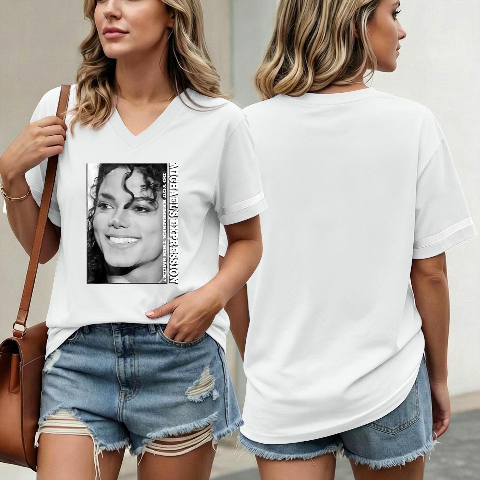 

Women s Fashionable Casual Short Sleeved Printed T-Shirt V-neck Top XL білий