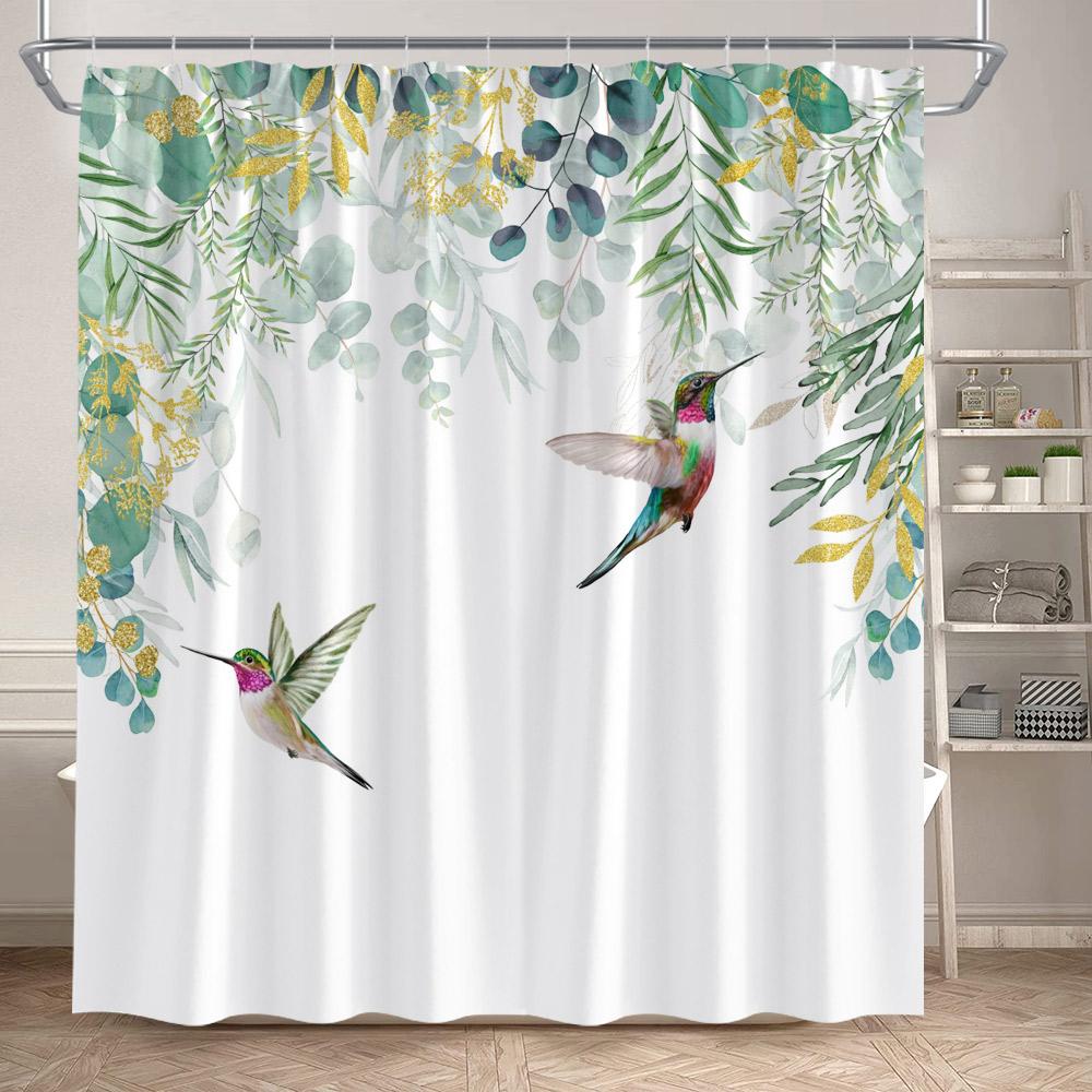 Floral Shower Curtains Watercolour Flowers Butterfly Plant Modern Minimalist Bathroom Curtain Polyester Fabric Home Decoration