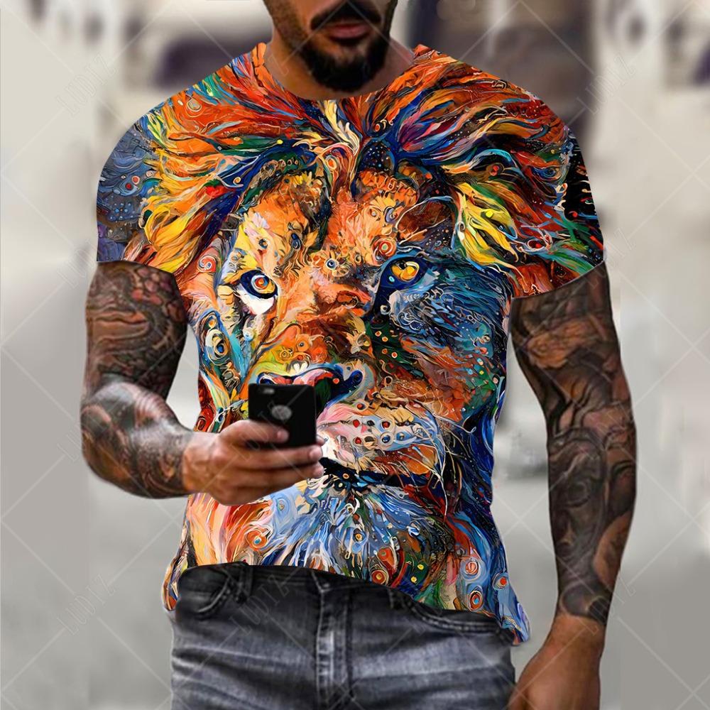 Men's Lion T-shirt Fashion 3d Printed T Shirt Animal Pattern Short-sleeved Oversized Streetwear Tees Summer Casual Men's Tops
