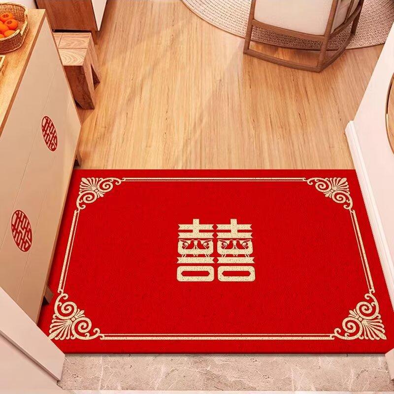 Tapis de sol en soie rouge pour porte d'entrée, nouvel an chinois, facile à nettoyer, en PVC