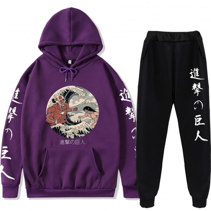 Attack On Titan Anime Hoodie Set Teen Casual Sweatshirt Top Pants