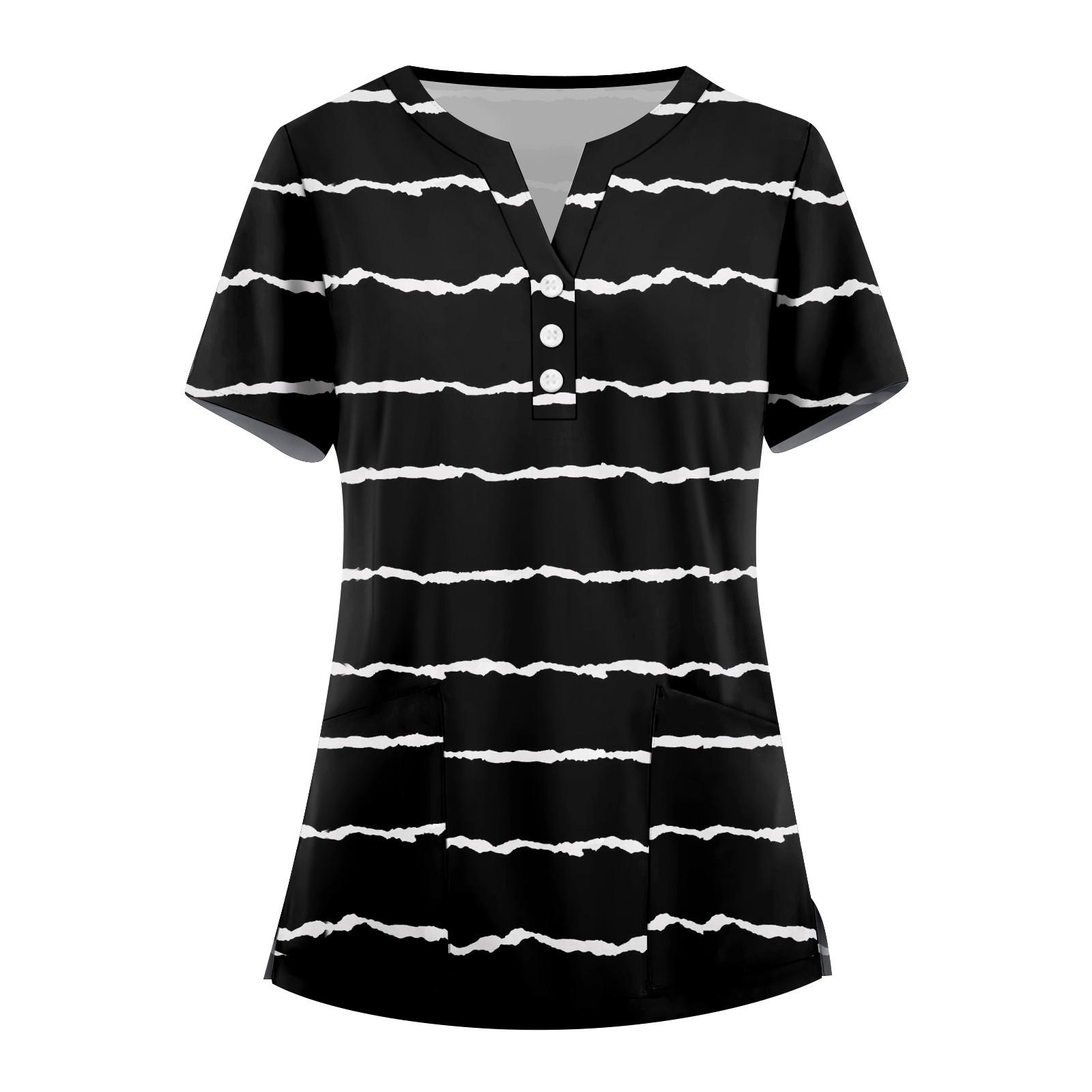 

Женская мода, рабочая одежда с v-образным вырезом, короткими рукавами и карманами, топы с принтом, летние топы для женщин L чёрный