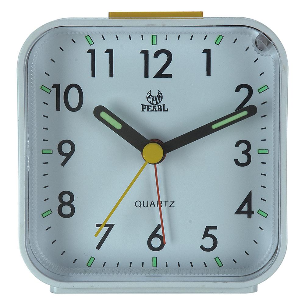 

Portable Square Luminous Alarm Clock Fashion Quiet No Ticking Bedside Table Clock With Night Light Function White#0