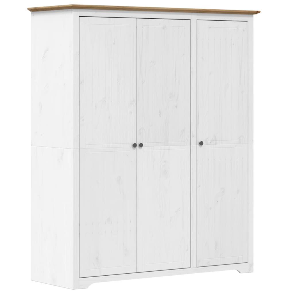 Bodo Wardrobe, White-Brown, 146X53.5X173 Cm, Solid Pine Wood