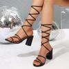Fashion Fashion Women's High Heel Sandals Square Heel Cross-band Straps Round Toe Women Shoes Dress Summer Roman Sexy Sandalias De Mujer