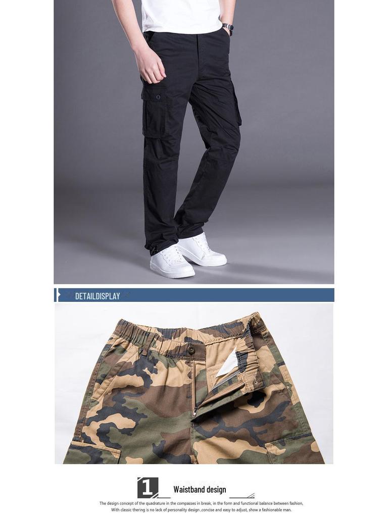 Lockere, gerade Cargohose aus reiner Baumwolle für Herren – große Größe, mehrere Taschen, Freizeitkleidung für Herbst und Winter
