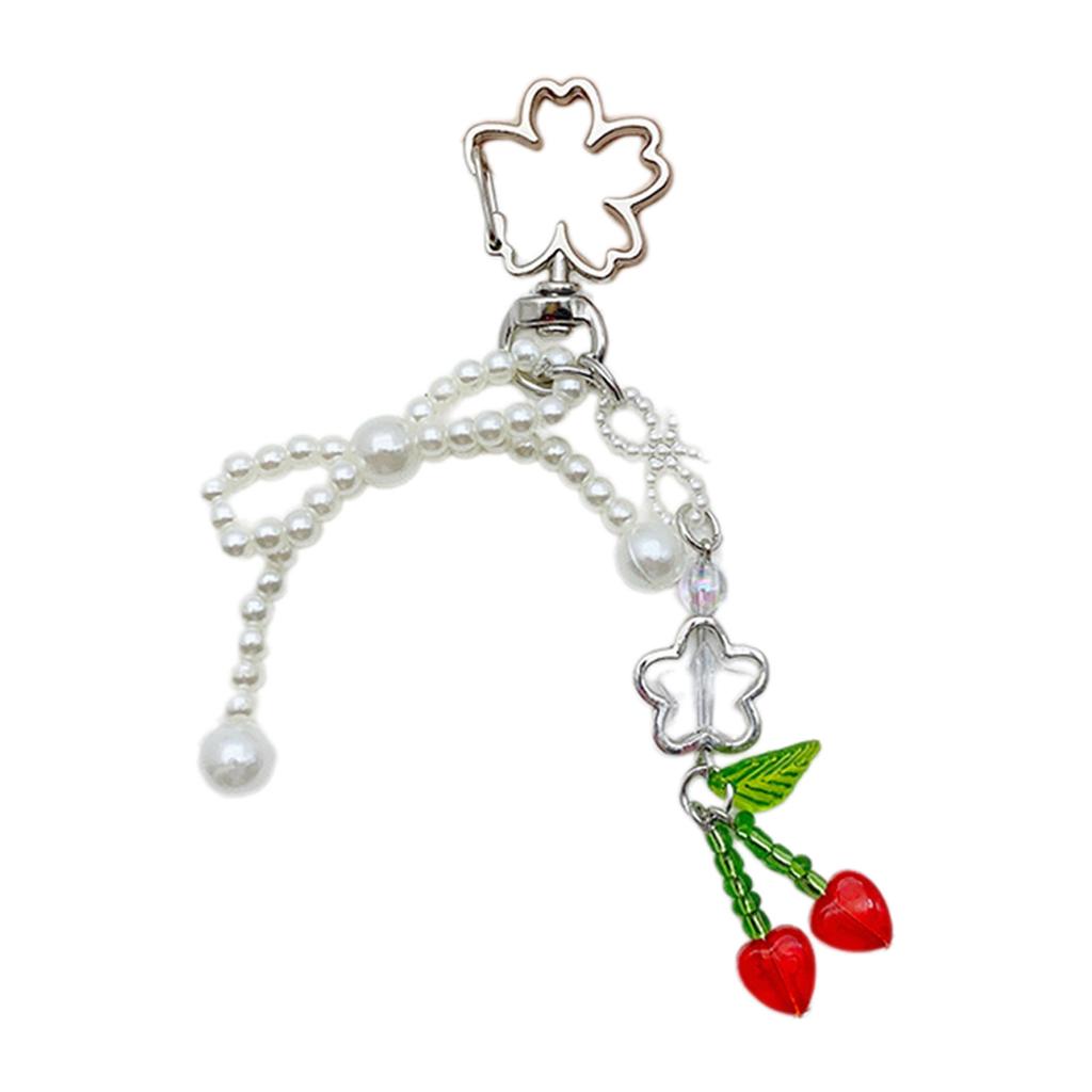 Handmade Pearl Bowknot Keychain with Cherry Keyring Ornament Bag Pendant Fashionable Accessory for Fashion Lovers