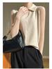 Women's Wool Knit Lapel Collar Sleeveless Base Layer Vest