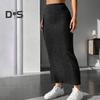 Women Fall Winter Skirt High Waist Knitted Elastic Thick Warm Ankle Length Striped Slim Fit Soft Sheath Lady Maxi Skirt