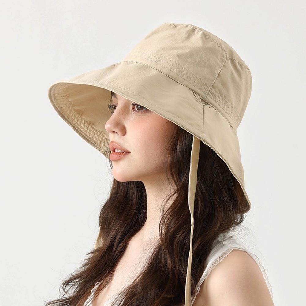 Thin Sunscreen Bucket Hat Solid Color Wide Brim Sun Hat Lightweight Fisherman Hat  Hiking