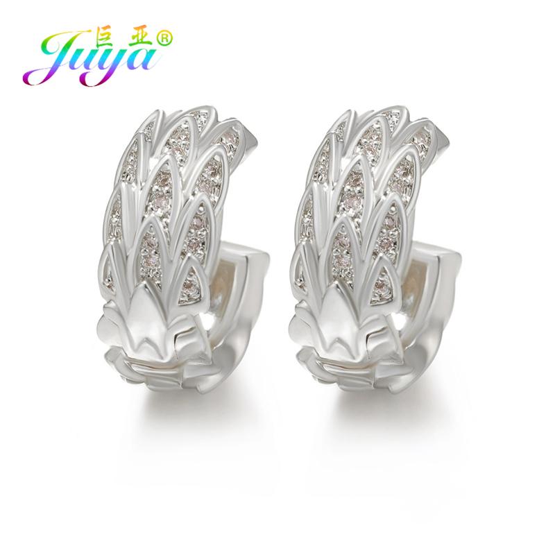 

Juya Handmade Micro Pave Zircon Gold/Silver Color Luxury Hoop Earrings For Women Bridal Evening Party Jewelry