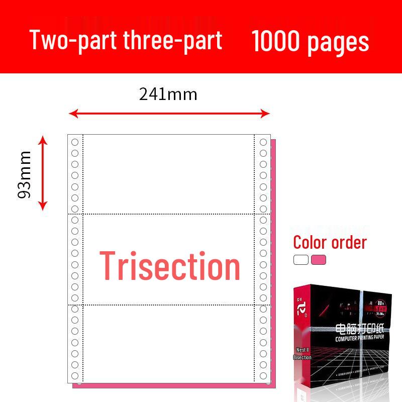 Pinfeed Computer Print Paper: Available in 1 to 5 parts, 241 vouchers, with options for two or three equal parts.
