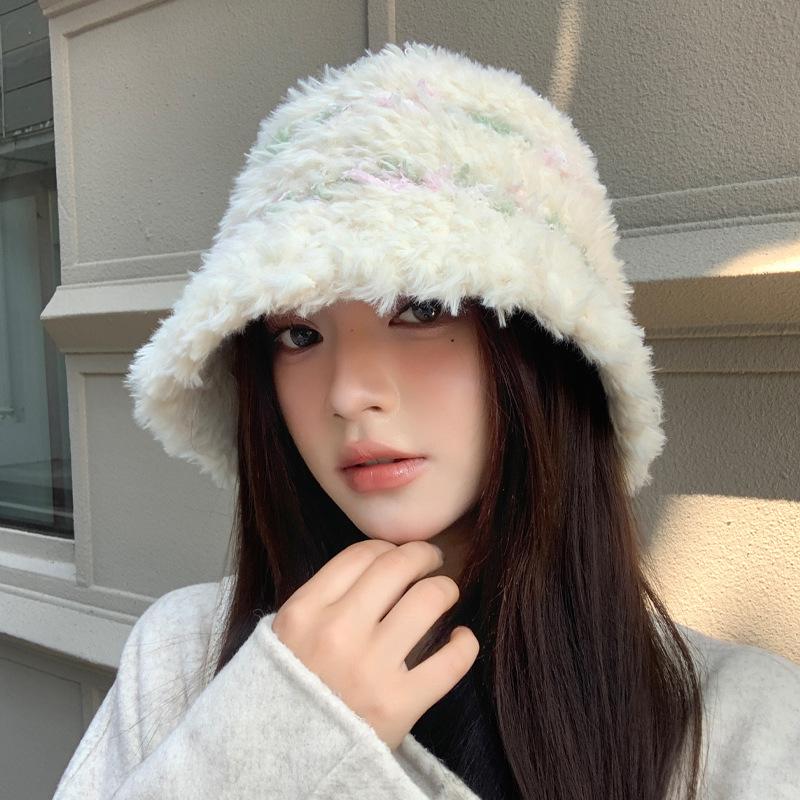 Plush Fisherman Hat for Women In Autumn and Winter Woolen Hat Warm Ear Protection Face Small Big Head Circumference Bucket Hat New