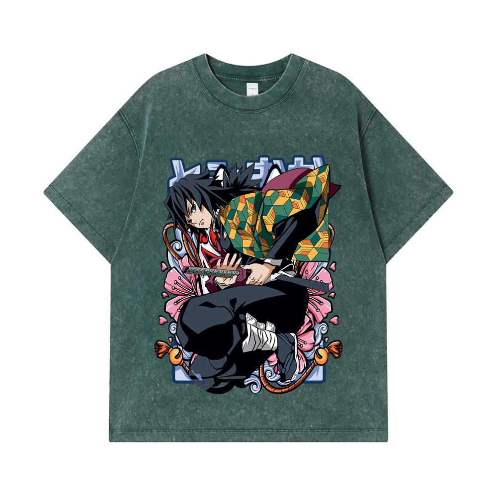 275 GSM Washed T-shirts 100% Cotton Demon Slayer V74 Tomioka Print Unisex Heavy Cotton T Shirt