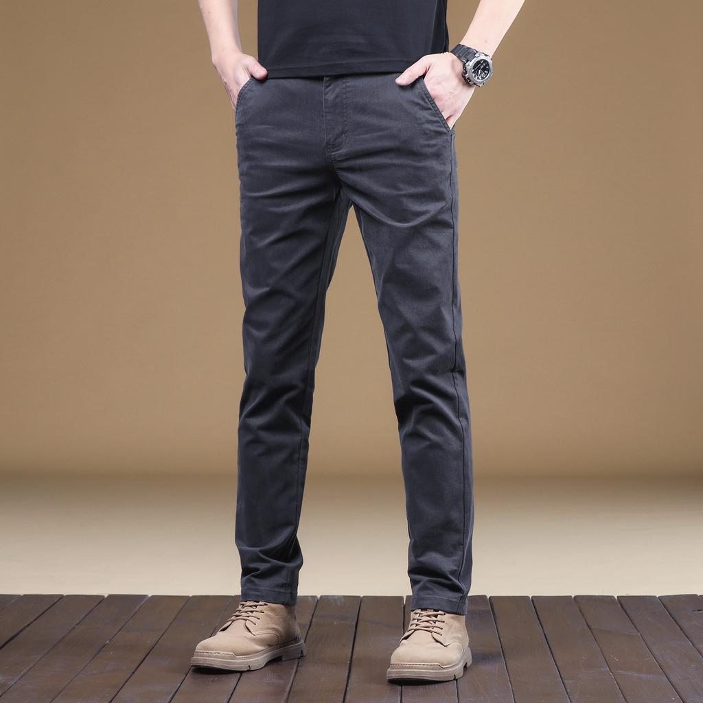 2024 Spring And Autumn Combed Plush/Regular Pure Cotton Simple Casual Loose Straight Men'S Business Elastic High End Pants