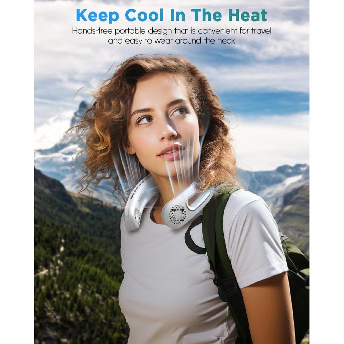 Neck Fan, Hands Free Bladeless Neck Fans Portable Rechargeable, 360° Cooling Neck Fan, 4 Speeds, Quiet, 5200 mAh Battery Operated USB Wearable
