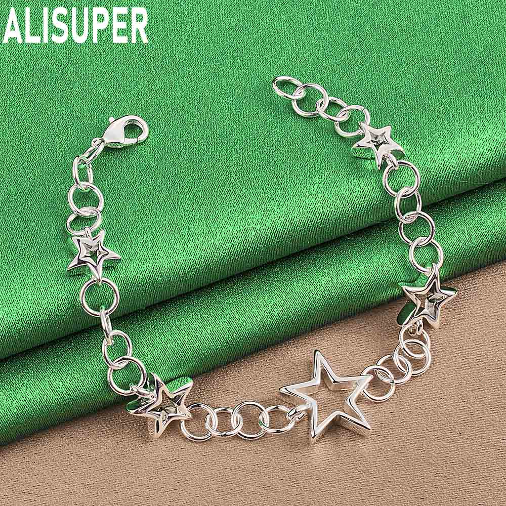 925 Sterling Silver Star-Shaped Side Chain Bracelet Gift Jewelry