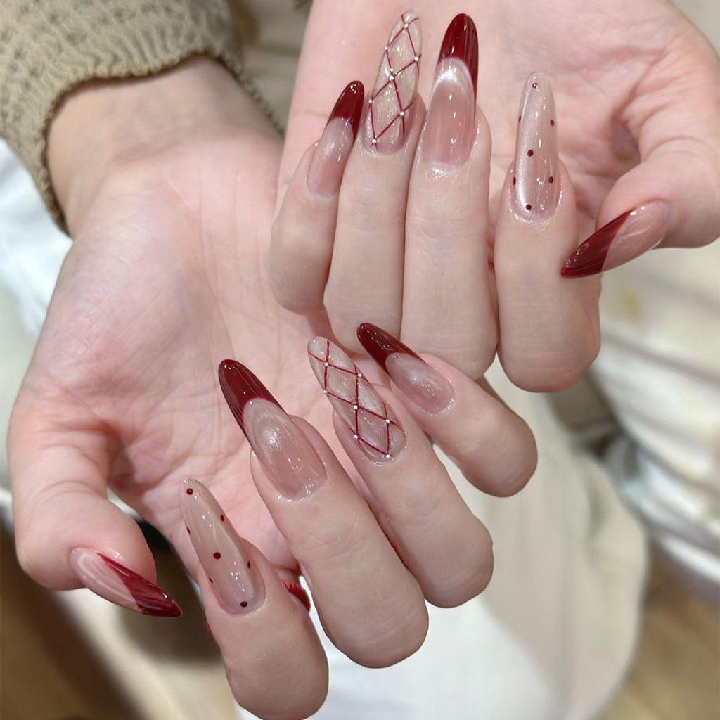 Blush French Cat Eye Princess Bow Nails - Handmade Wearable Nail Art