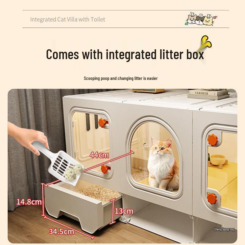 Vila integrată pentru pisici cu toaletă pentru apartamente mici – Casuță compactă pentru pisici cu o cameră și hol