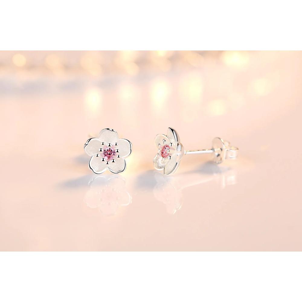 

925 Silver Pink Purple Zircon Flower Small Stud Earrings For Women Wedding Elegant Luxury Jewelry Accessories розовый