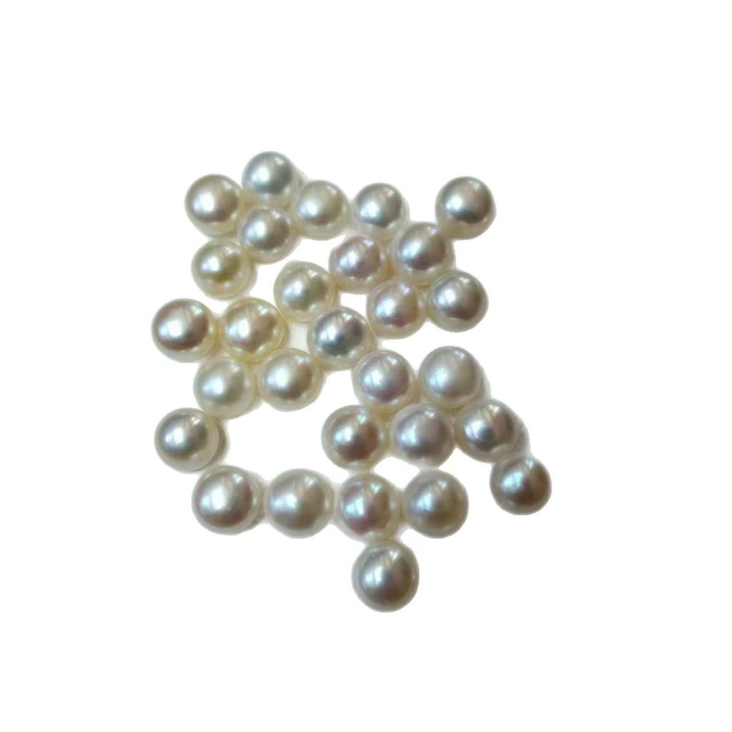 7-8mm White Hanadama Mantou Bead Freshwater Pearl Half-Drilled Beads for DIY Earrings and Rings.