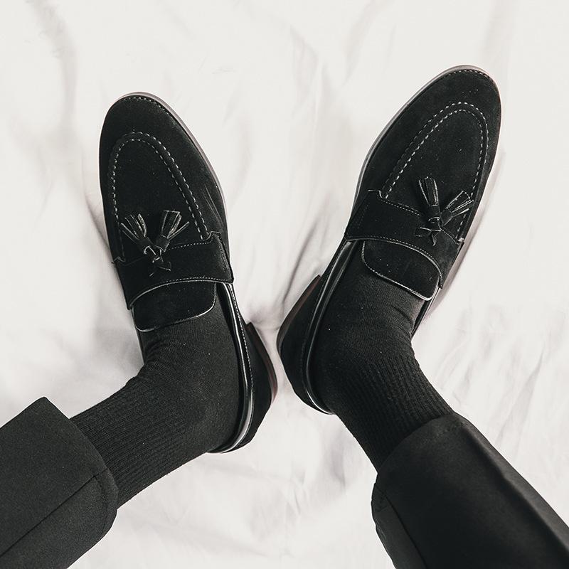 Frosted leather lazy pedal beanie shoes men's business casual leather shoes nightclub hairstylist trendy shoes