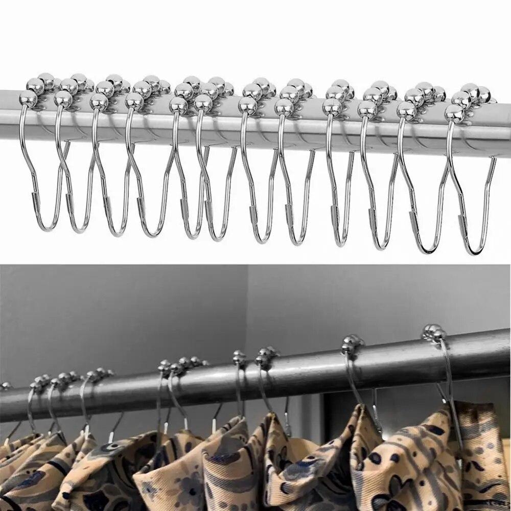 12 Stück Edelstahl Duschvorhanghaken - Dekorative Ringe Mit Kleiderbügel-Design