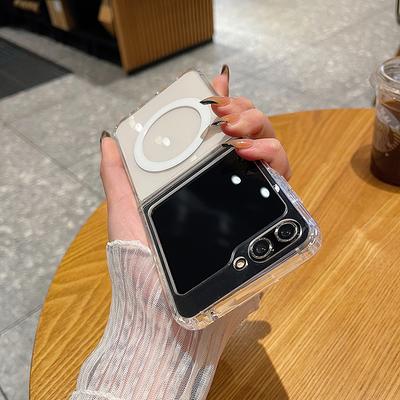 Funda Rígida de Lujo Magsafe Delgada Transparente para Samsung Galaxy Z Flip 6 5 4 3 5G A Prueba de Golpes Fundas Magnéticas para Teléfono Cubierta