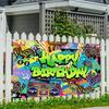 Hip Hop Birthday Banner 70.8x43.3 Inch Polyester Graffiti Colorful Party Decor with Music, Dance, Street Art Design for Birthday Parties, Hip Hop