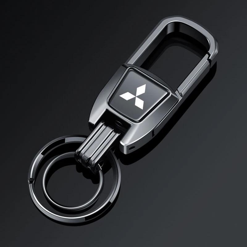 Alloy Car Key Chains Double Rings Keychain Pendant For Mitsubishi Ralliart ASX Lancer Cordia Pajero Outlander Galant Mirage Colt