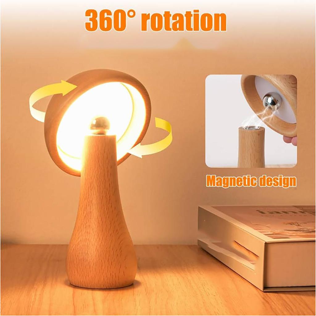 Wooden  Lamp, Portable Cordless  Rechargeable Battery-powered Lamp, Stepless Dimming And Adjustable 360-degree Rotation Angle.