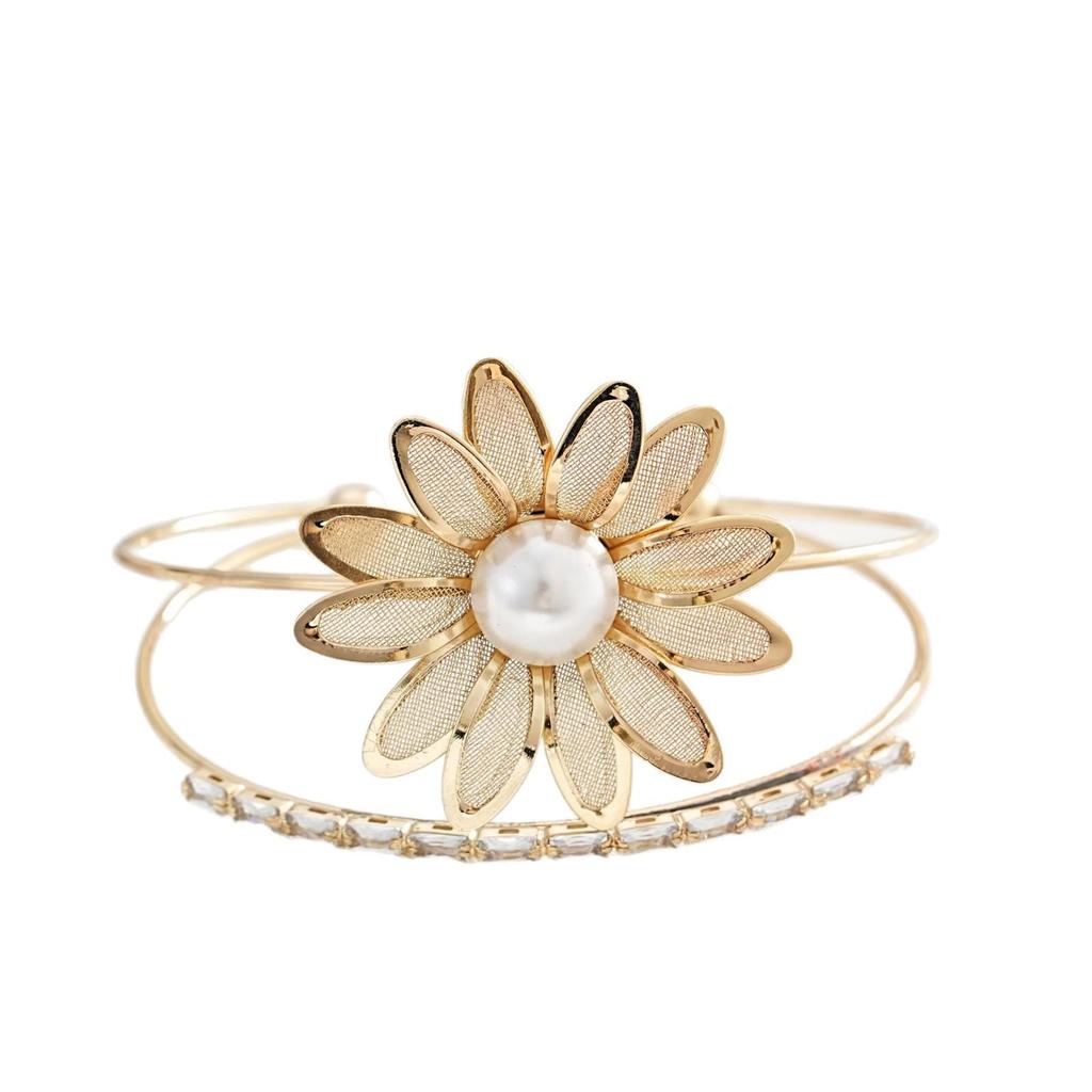High-End Niche Double Layer Openwork Flower Zirconia Bracelet - Versatile Cross-Border Fashion Jewelry.