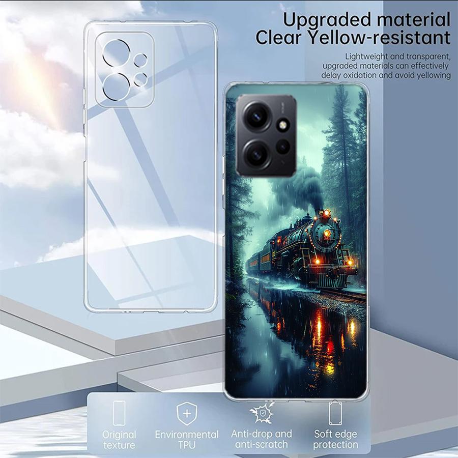 Steam Train Phone Case For Redmi Note 14 15 Pro 5G 13 12 Pro Plus 11 11T 11E 11S 10 Pro 10S 9 9S Cover Cell Clear TPU Capa Compa