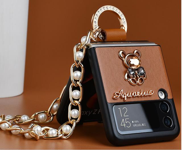 

Ins корейский кожаный чехол с милым медведем и жемчугом для Samsung Galaxy Z Flip4, чехол 5 г для Galaxy Z Flip 3 4, чехол Z Flip3 Capa for Samsung Z flip4