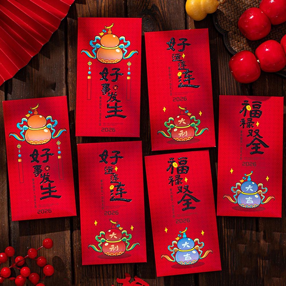 6pcs Traditional New Year Red Envelopes Cartoon Lucky Money Envelope Red Bag Wedding Celebration