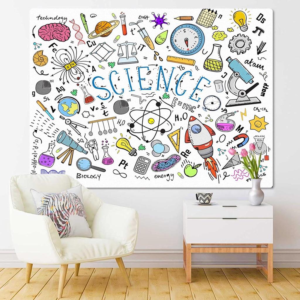 Emvency Tapestry Science Classroom in Old Sketch and Vintage Scientific Formulas Calculations Home Decor Wall Hanging for Living Room Bedroom Dorm