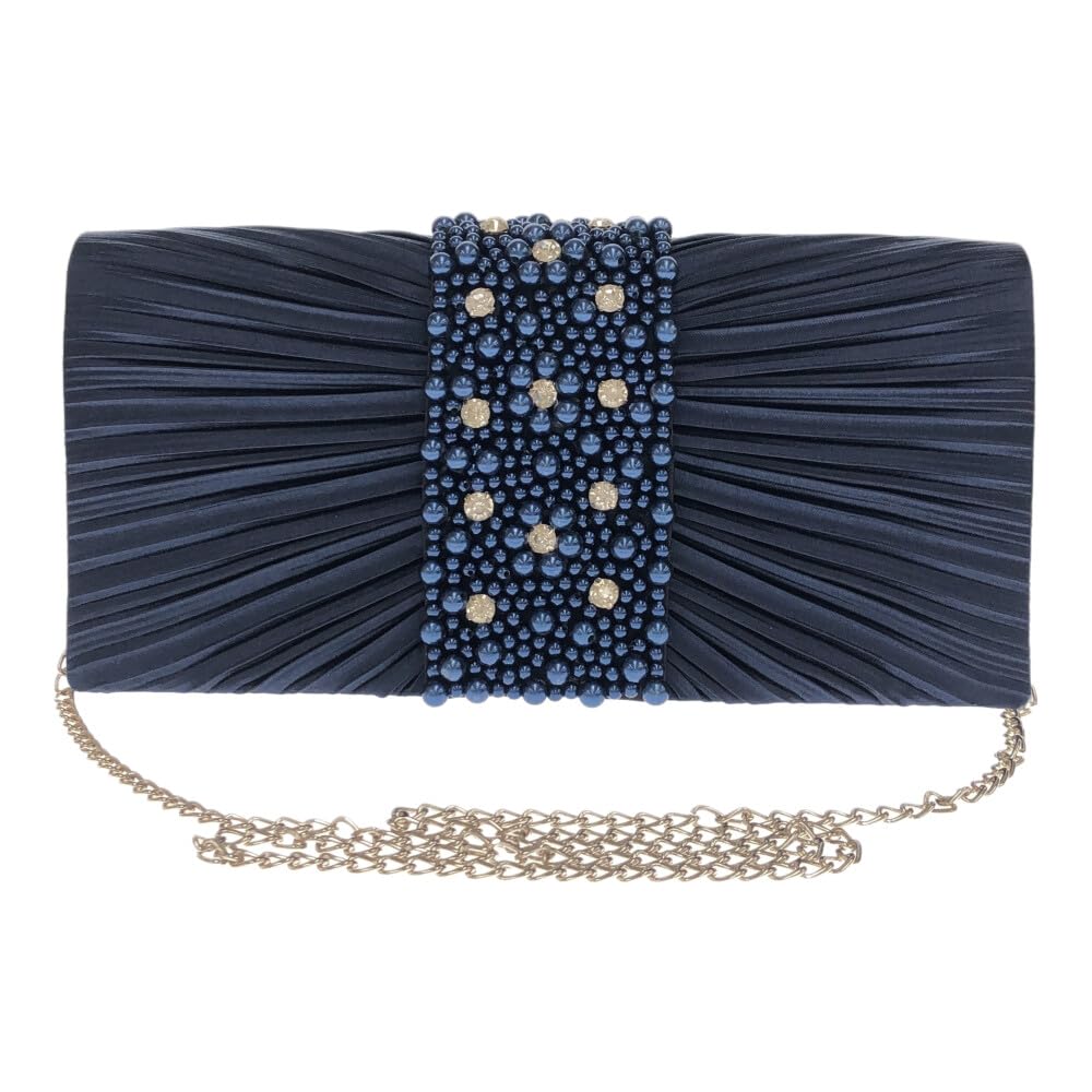 GRAXIA Cabaret Clutch Bag for Women, Party Bag, Wedding, Reception, Guest, Satin, Beaded, Pearl, Black