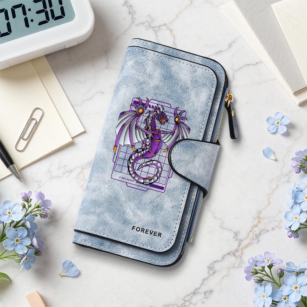 Purple Mechanical Dragon Pattern Long Wallet Fashionable Portable Multi Card Slot Casual Purse