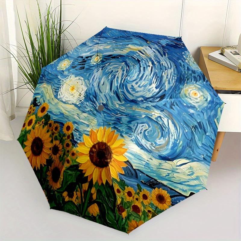 1pc Sunflower Starry Auto Open/close, All-Season Portable Folding Umbrella for Women & Men, Travel, Everyday, Formal Events - Compact Luxury Parasol,