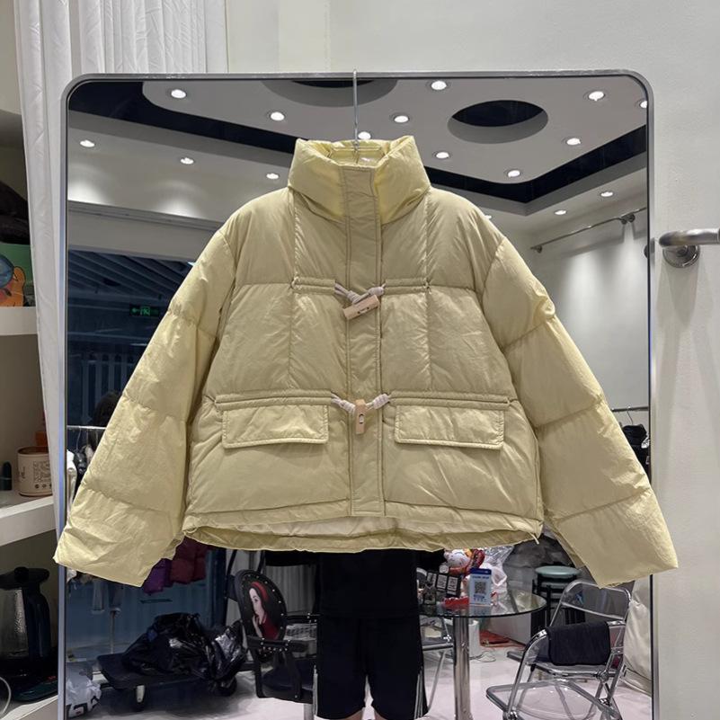 New college style women's short down jacket fashion stand-up collar square wooden buckle bread jacket