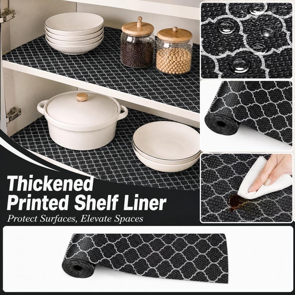 Thick Printed Shelf Liner for Kitchen Cabinet Shelves, Non- Drawer