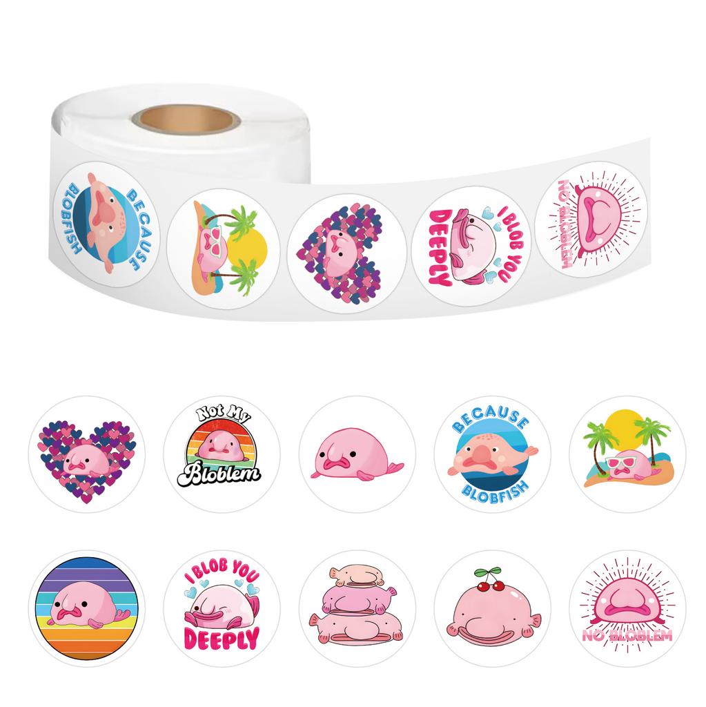 500 Stickers/roll Cartoon Water Drop Fish Tape High-value Tape Decorative Suitcase Mobile Phone Case Tape